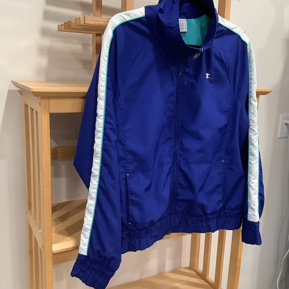 Vintage Y2K Champion Blue Teal White Colour Block Zippered Jacket Size XL - Picture 3 of 13